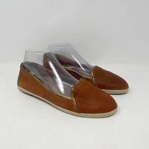 Nurture Leather Flats Wms‎ 9.5 Rusty Brown Espadrille Gold Trim Boho Western